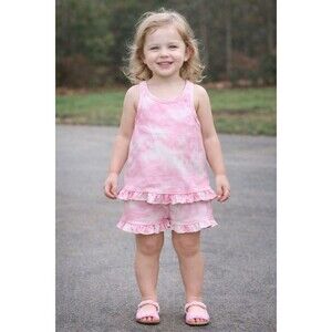 Pajamas 3T PL Sleep Girls Pink Tie Dye Cross Back Tank Top Shorts Ruffles